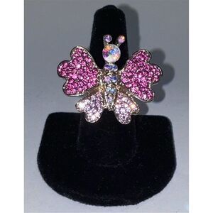 Vintage Pink Crystal Butterfly Ring Adjustable Fashion Jewelry